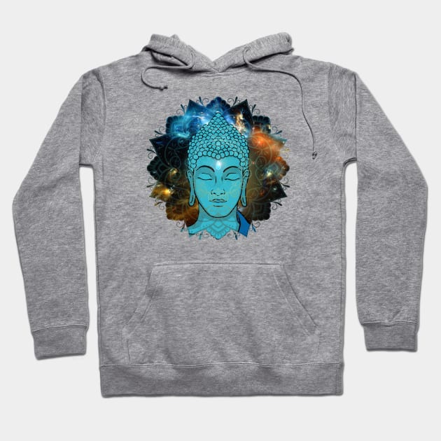 Blue Face of Buddha in the Galaxy Hoodie by MandalaSoul